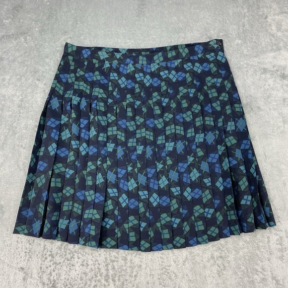 Express Dresses & Skirts - Vtg Express Skirt Womens Sz 13/14 Blue Green Pleated Flowy Abstract Argyle Mini